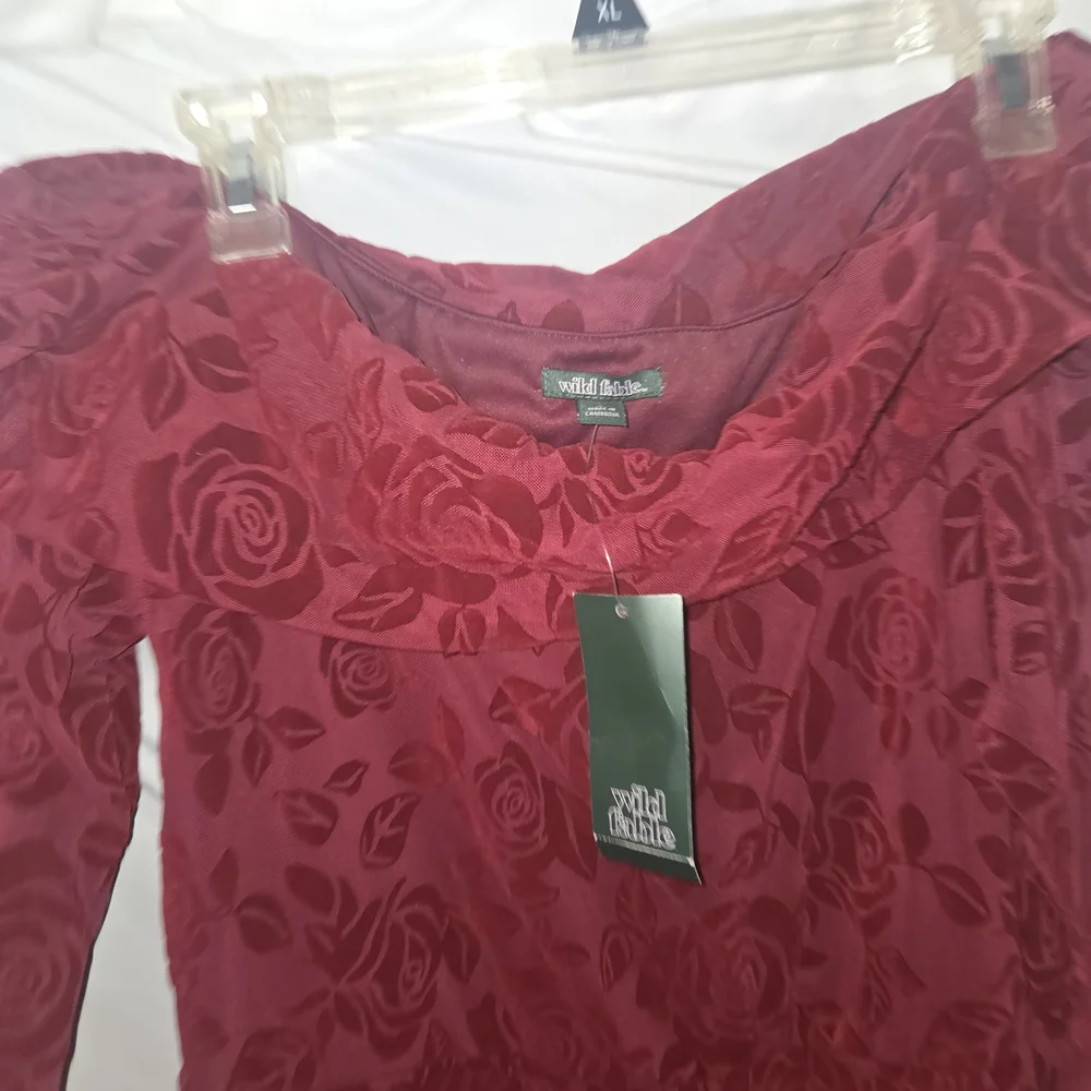 wild fable Rose Burnout Red Dress - Picture 5 of 6